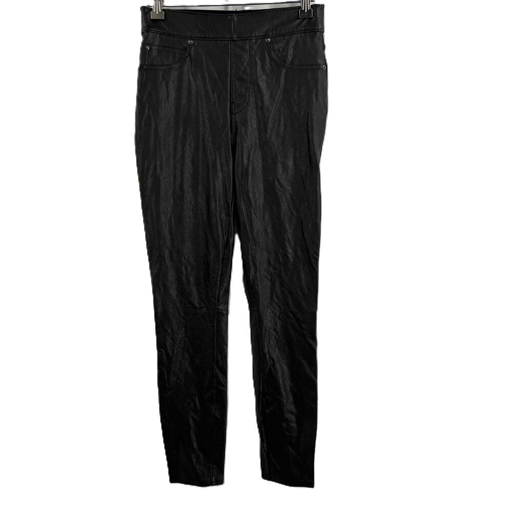 Spanx Black Faux Leather‎ Jeans Extra Small Tapered 5 Pocket Style 27 Inseam